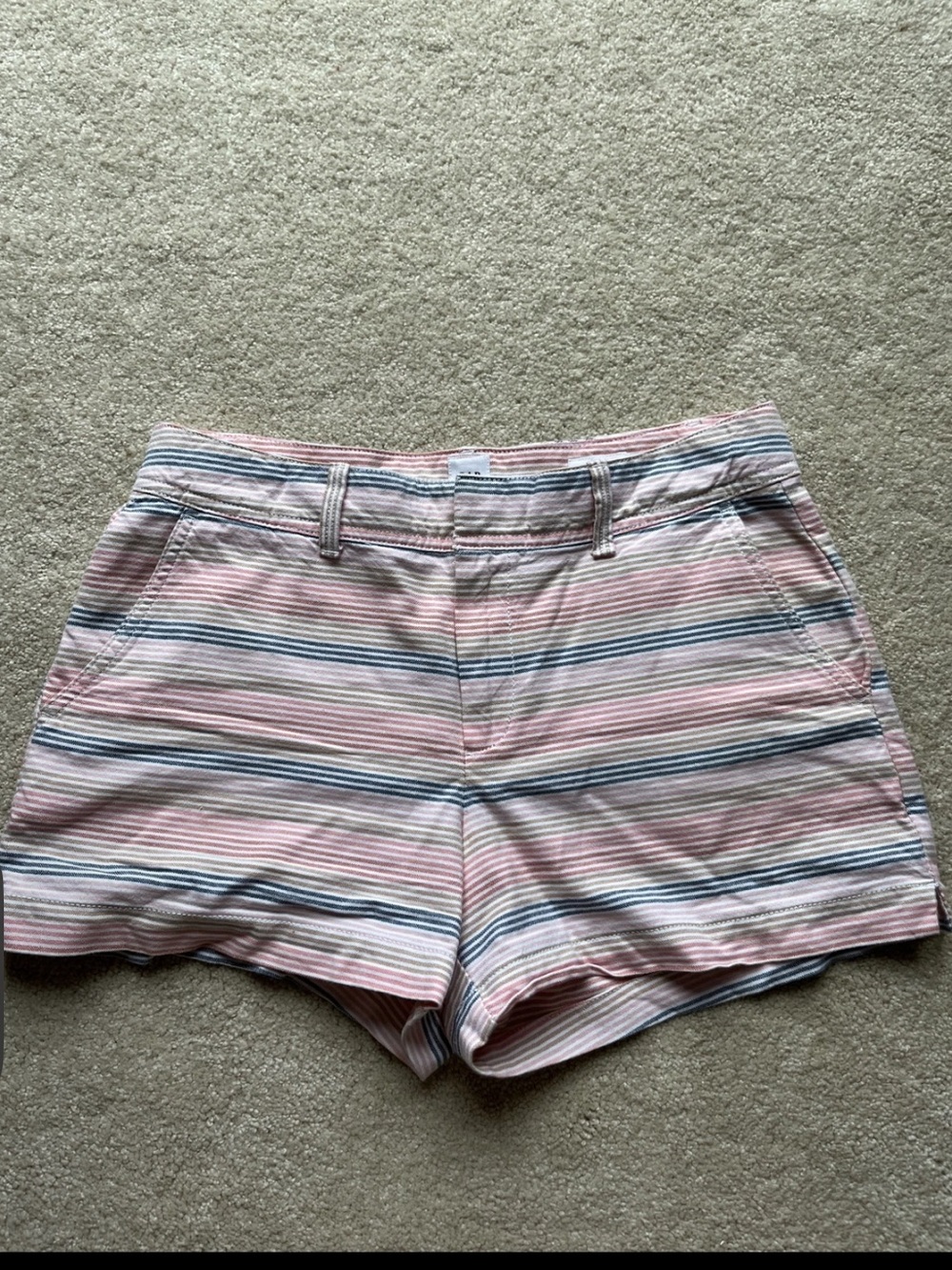 GAP City Shorts Size 4 Striped Pink Blue Khaki Cotton Flat Front